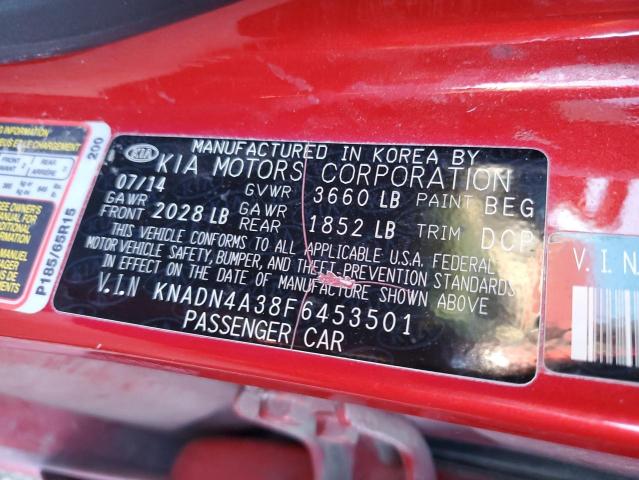 KNADN4A38F6453501 - 2015 KIA RIO EX RED photo 13