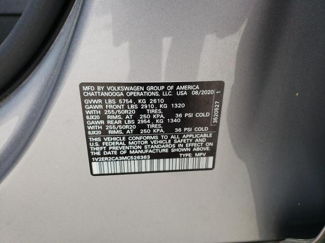 1V2ER2CA3MC526363 - 2021 VOLKSWAGEN ATLAS SEL SILVER photo 13