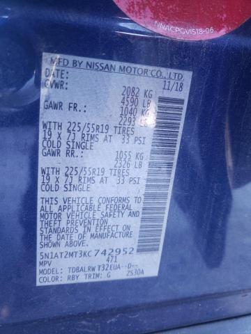 5N1AT2MT3KC742952 - 2019 NISSAN ROGUE S BLUE photo 14