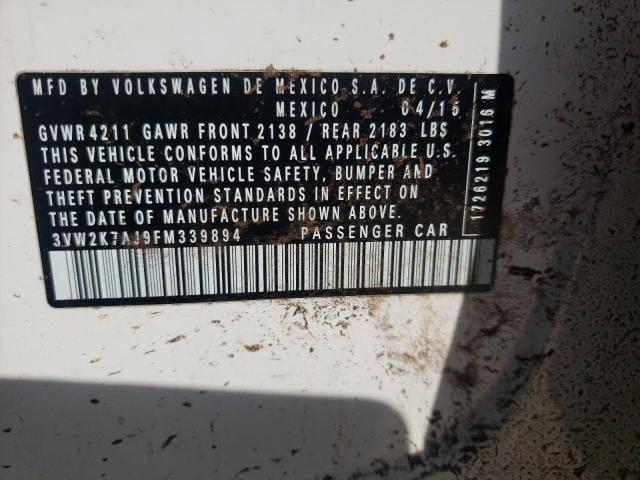 3VW2K7AJ9FM339894 - 2015 VOLKSWAGEN JETTA BASE Ağ foto 12