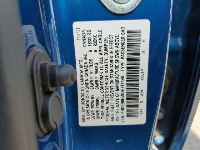 2HGFB6E59DH711498 - 2013 HONDA CIVIC SI BLUE photo 13