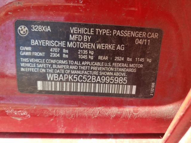 WBAPK5C52BA995985 - 2011 BMW 328 XI SULEV RED photo 12