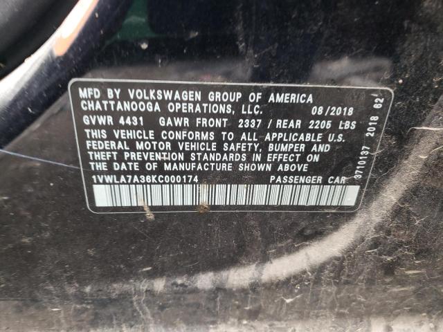 1VWLA7A36KC000174 - 2019 VOLKSWAGEN PASSAT WOLFSBURG BLACK photo 12