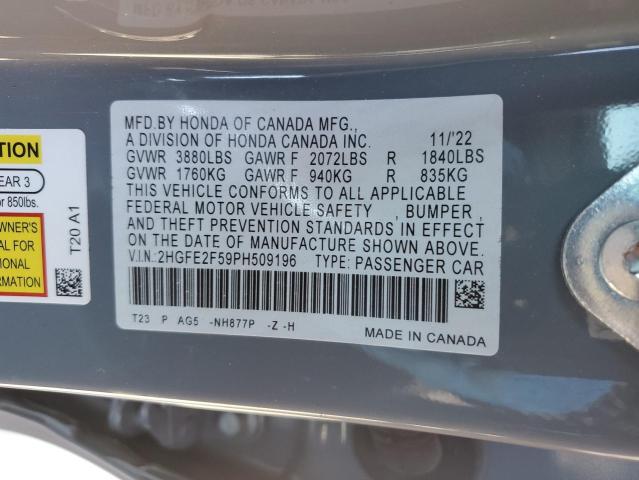 2HGFE2F59PH509196 - 2023 HONDA CIVIC SPORT GRAY photo 12