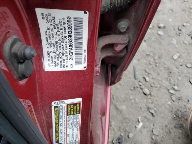 2HGFA16639H339080 - 2009 HONDA CIVIC LX-S Բորդո լուսանկար 12