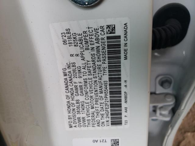 2HGFE2F21PH554493 - 2023 HONDA CIVIC LX WHITE photo 12