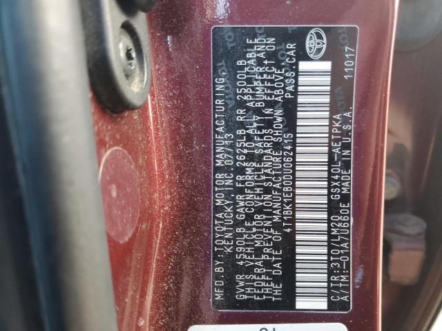 4T1BK1EB0DU062415 - 2013 TOYOTA AVALON BASE 勃艮第红 照片 12