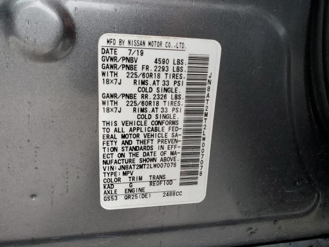 JN8AT2MT2LW007078 - 2020 NISSAN ROGUE S GRAY photo 14