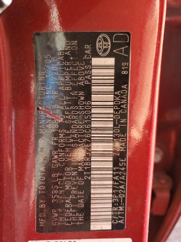 2T1BR32E76C615006 - 2006 TOYOTA COROLLA CE RED photo 12