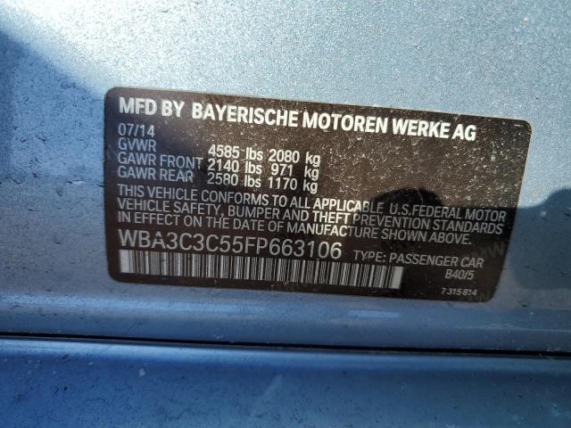 WBA3C3C55FP663106 - 2015 BMW 3 SERIES I XDRIVE BLUE photo 12