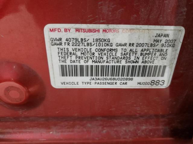 JA3AU26U68U020898 - 2008 MITSUBISHI LANCER ES RED photo 12