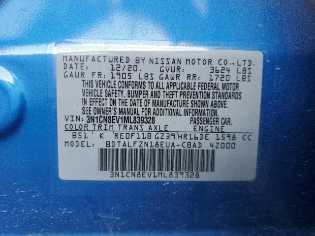 3N1CN8EV1ML839328 - 2021 NISSAN VERSA SV BLUE photo 13