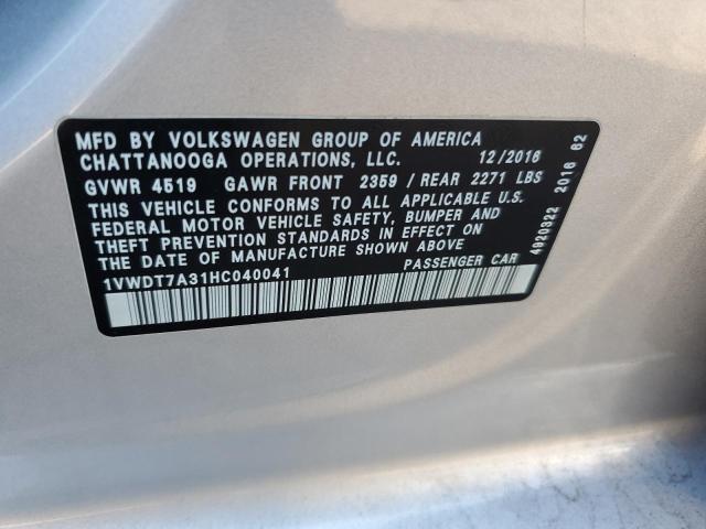 1VWDT7A31HC040041 - 2017 VOLKSWAGEN PASSAT R-LINE SILVER photo 12