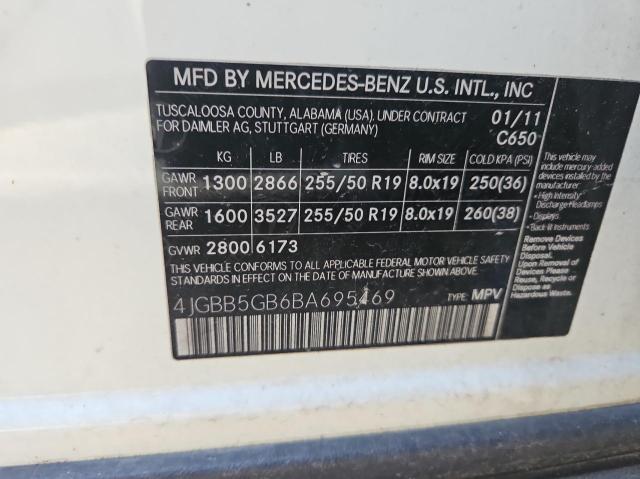 4JGBB5GB6BA695469 - 2011 MERCEDES-BENZ ML 350 WHITE photo 10
