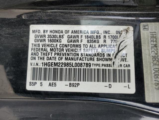 1HGEM22985L008789 - 2005 HONDA CIVIC EX BLACK photo 12