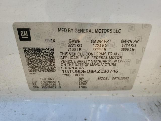 1GTU9DED8KZ130746 - 2019 GMC SIERRA K1500 SLT WHITE photo 12