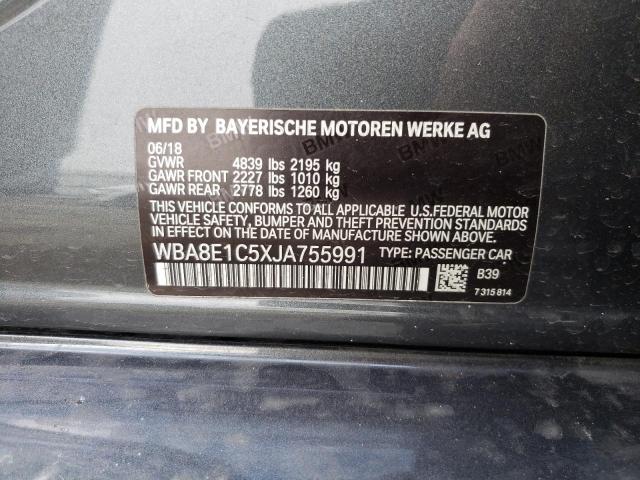 WBA8E1C5XJA755991 - 2018 BMW 330E GRAY photo 12