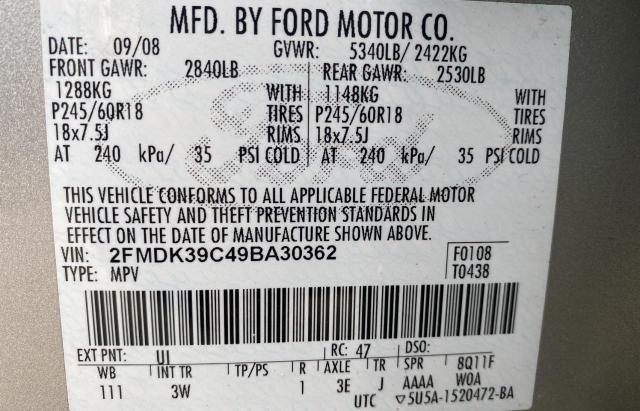 2FMDK39C49BA30362 - 2009 FORD EDGE LIMIT SILVER photo 10