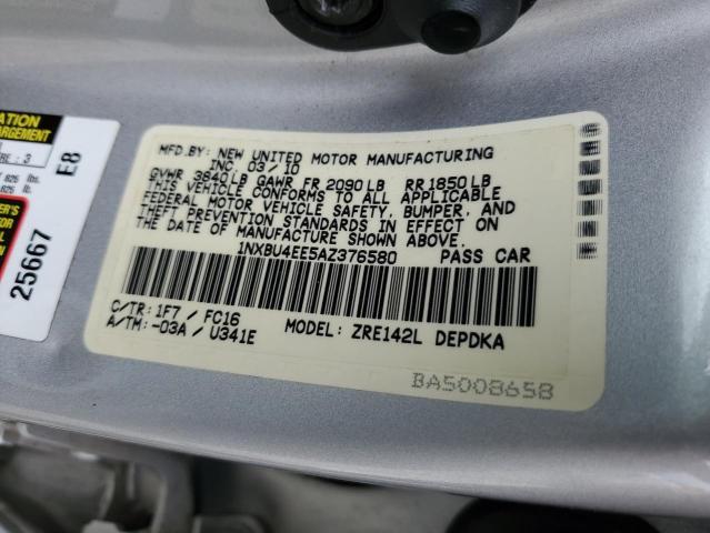 1NXBU4EE5AZ376580 - 2010 TOYOTA COROLLA BASE SILVER photo 12