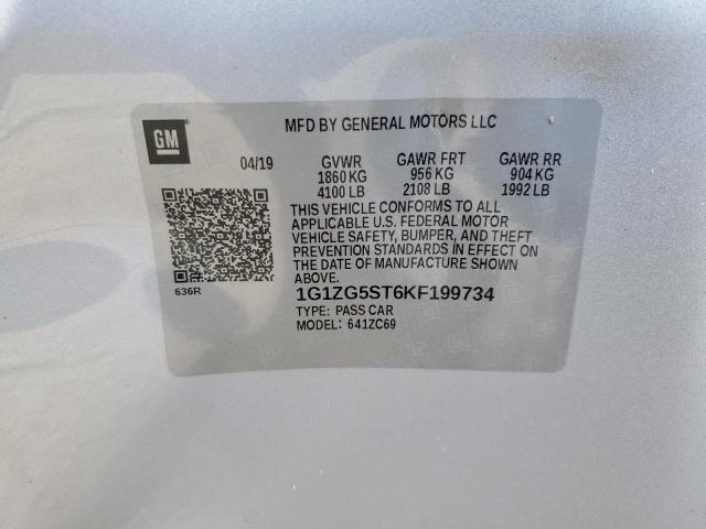 1G1ZG5ST6KF199734 - 2019 CHEVROLET MALIBU RS ვერცხლისფერი ფოტო 13