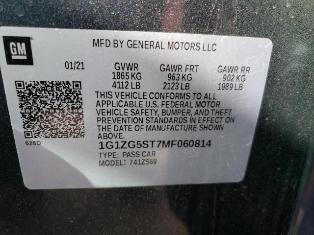 1G1ZG5ST7MF060814 - 2021 CHEVROLET MALIBU RS Grau Foto 13