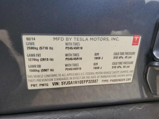 5YJSA1H10EFP32887 - 2014 TESLA MODEL S GRAY photo 12