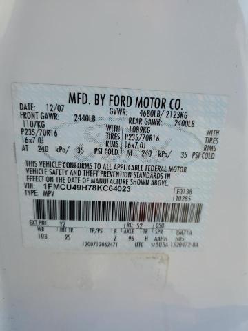 1FMCU49H78KC64023 - 2008 FORD ESCAPE HEV WHITE photo 12