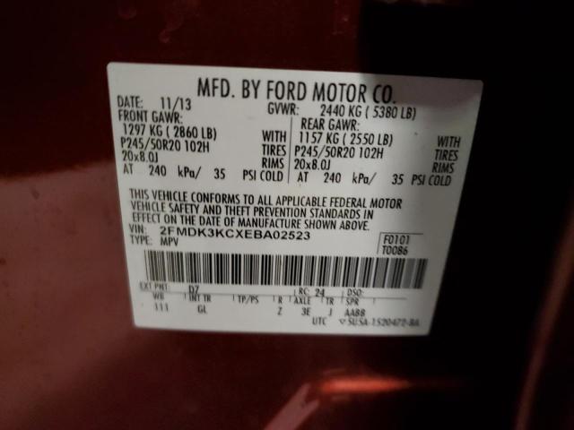 2FMDK3KCXEBA02523 - 2014 FORD EDGE LIMITED RED photo 12