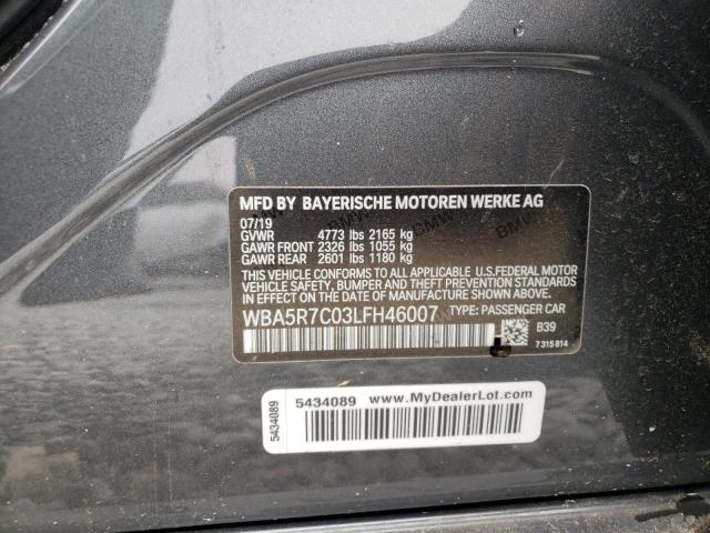 WBA5R7C03LFH46007 - 2020 BMW 330XI GRAY photo 12