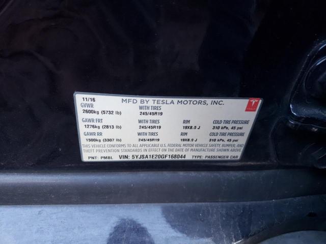 5YJSA1E20GF168044 - 2016 TESLA MODEL S შავი ფოტო 12