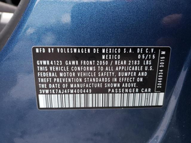 3VW1K7AJ4FM400449 - 2015 VOLKSWAGEN JETTA BASE 蓝色 照片 12