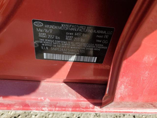 5NPE24AF5HH576305 - 2017 HYUNDAI SONATA 4D SE RED photo 12