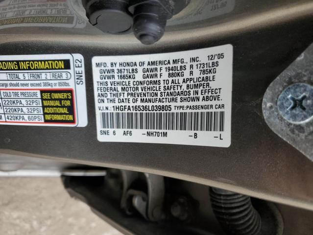 1HGFA16536L039805 - 2006 HONDA CIVIC LX SILVER photo 12