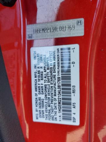 1HGEM22134L081769 - 2004 HONDA CIVIC DX VP RED photo 12