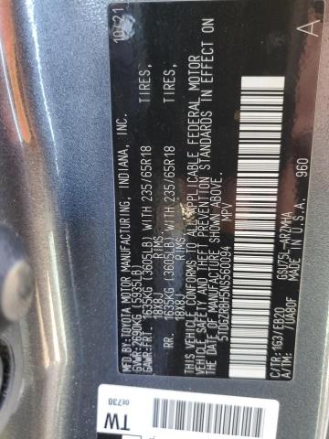 5TDGZRBH5NS560094 - 2022 TOYOTA HIGHLANDER XLE GRAY photo 12