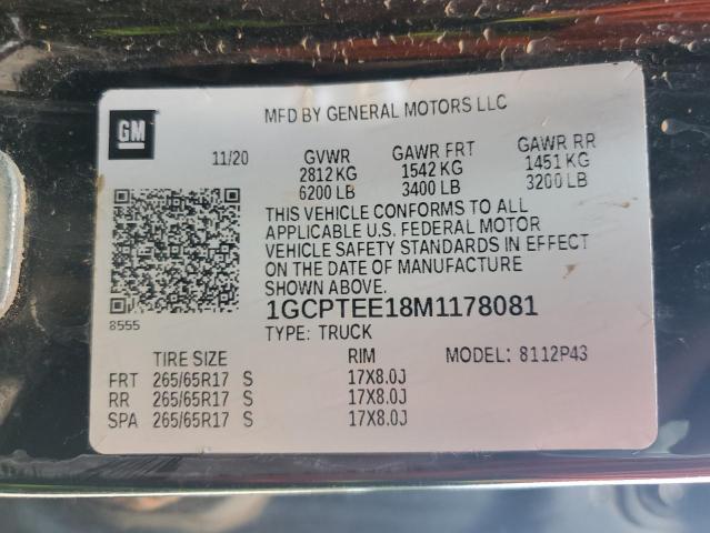 1GCPTEE18M1178081 - 2021 CHEVROLET COLORADO ZR2 BLACK photo 12