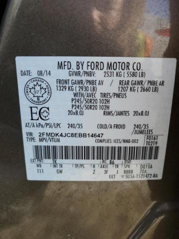 2FMDK4JC8EBB14647 - 2014 FORD EDGE SEL GRAY photo 13