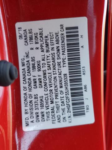 2HGFC2F55JH595328 - 2018 HONDA CIVIC LX RED photo 13