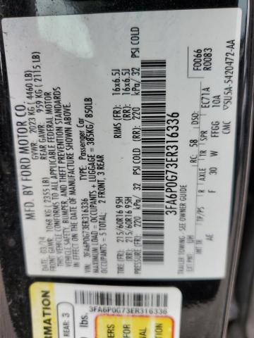 3FA6P0G73ER316336 - 2014 FORD FUSION S BLACK photo 12