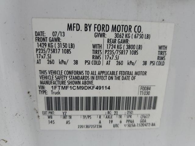 1FTMF1CM9DKF49114 - 2013 FORD F150 WHITE photo 12