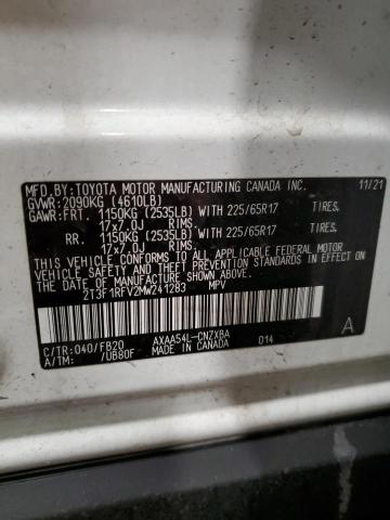 2T3F1RFV2MW241283 - 2021 TOYOTA RAV4 LE WHITE photo 12