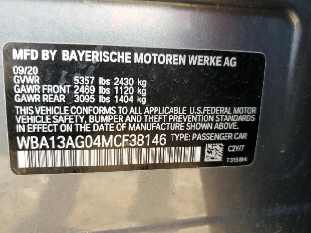 WBA13AG04MCF38146 - 2021 BMW 530E GRAY photo 12