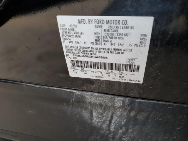 1FM5K8D8XKGA05405 - 2019 FORD EXPLORER XLT BLACK photo 12