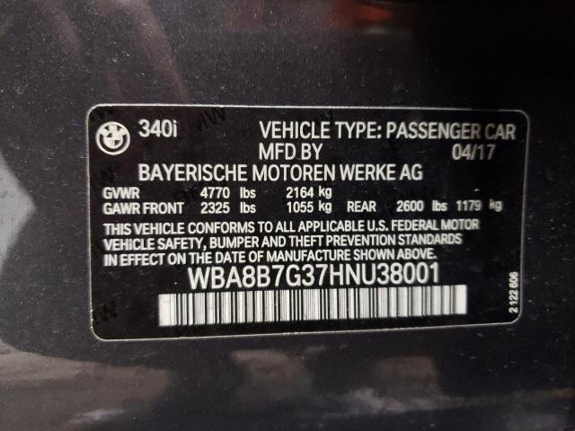 WBA8B7G37HNU38001 - 2017 BMW 340 XI GRAY photo 12