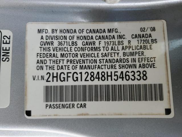 2HGFG12848H546338 - 2008 HONDA CIVIC EX SILVER photo 13