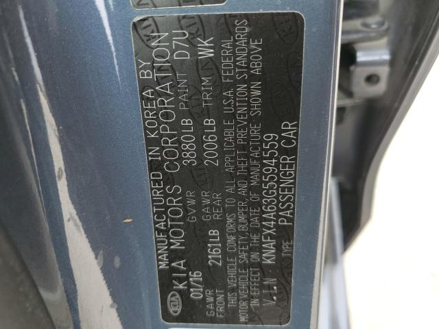 KNAFX4A63G5594559 - 2016 KIA FORTE LX BLUE photo 12