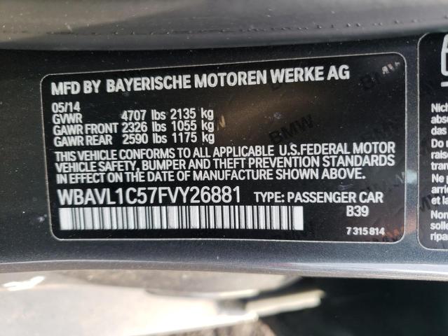 WBAVL1C57FVY26881 - 2015 BMW X1 XDRIVE28I GRAY photo 12