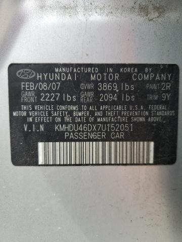 KMHDU46DX7U152051 - 2007 HYUNDAI ELANTRA GLS GRAY photo 12