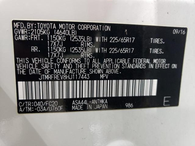 JTMRFREV8HJ117443 - 2017 TOYOTA RAV4 XLE WHITE photo 12