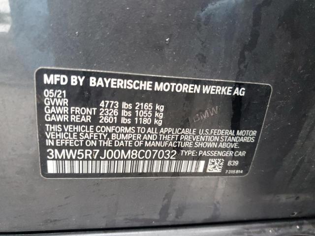 3MW5R7J00M8C07032 - 2021 BMW 330XI GRAY photo 12